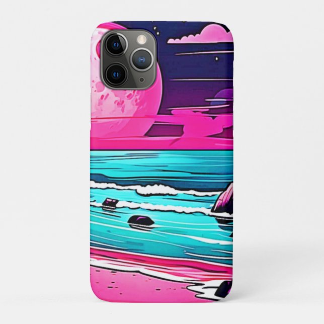 Capa Para iPhone 11 Pro Praia da Lua Rosa Vibrante (Verso)