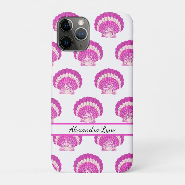 Capa Para iPhone 11 Pro Praia de Shell Rosa Rosa de Caça Náutica Moderna (Verso)