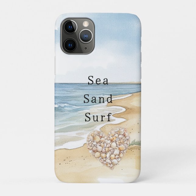 Capa Para iPhone 11 Pro Praia Oceano Conchas do Mar Coração (Verso)