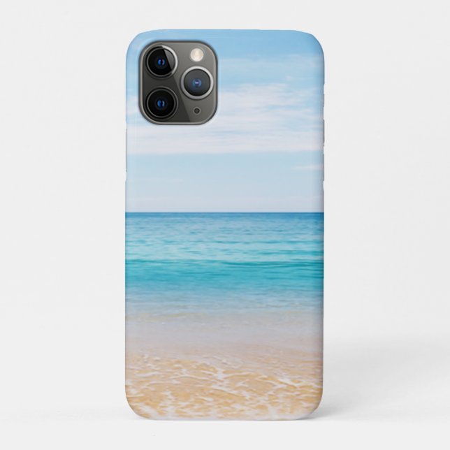 Capa Para iPhone 11 Pro Praia Tropical Adorável, Ondas de Areia Céu (Verso)