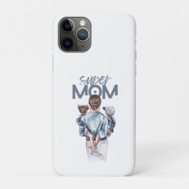 Capa Para iPhone 11 Pro Presente Personalizado de Super Mãe com Filho e Fi