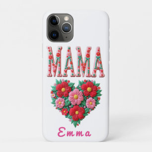 Capa Para iPhone 11 Pro Presente Personalizado Floral Coração de Mamãe