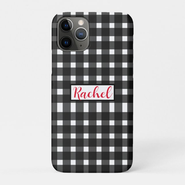 Capa Para iPhone 11 Pro Preto Branco Gingham Personalizado  (Verso)