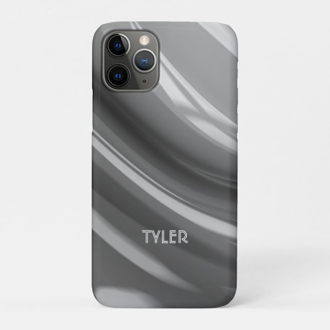 Capa Para iPhone 11 Pro Preto e Branco Abstrato, Nome Branco no Texto (Verso)