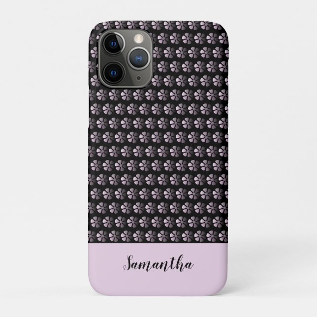 Capa Para iPhone 11 Pro Preto Personalizado Floral Rosa Girassol (Verso)