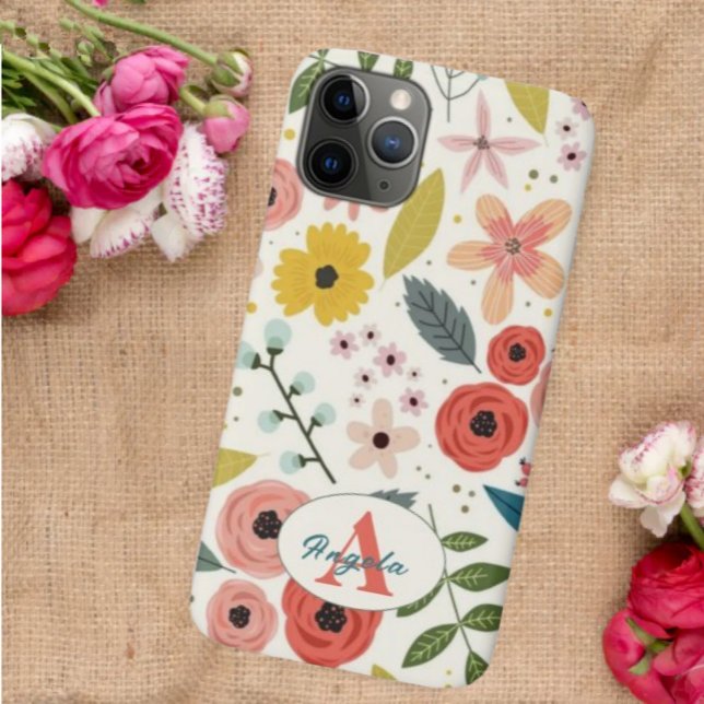 Capa Para iPhone 11 Pro Pretty Blush Pink Floral Botanical Monogram  (Criador carregado)