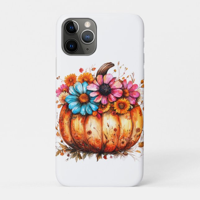 Capa Para iPhone 11 Pro Pumpkin de Queda Floral de Aquarela (Verso)