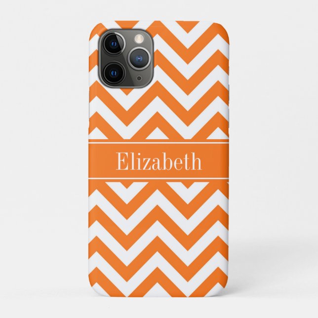 Capa Para iPhone 11 Pro Pumpkin White Chevron, Pumpkin Name Monograma (Verso)