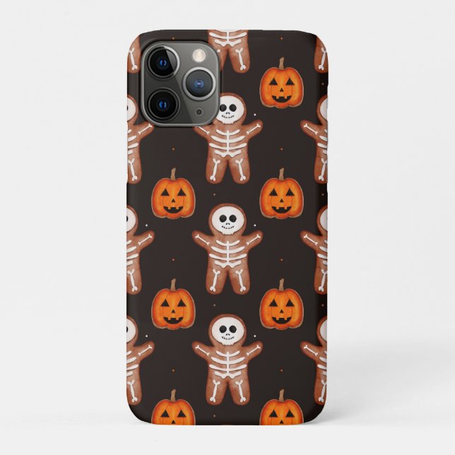 Capa Para iPhone 11 Pro Pumpkins and Skeleton Gingerbread Halloween Design (Verso)