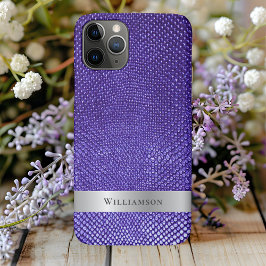 Capa Para iPhone 11 Pro Púrpura Snakeskin Digital Couve Silver Metal