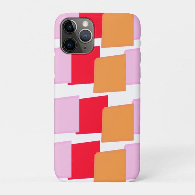 Capa Para iPhone 11 Pro Quadrados Vermelhos Laranja Rosa Caprichosos (Verso)
