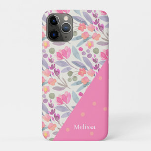 Capa Para iPhone 11 Pro Quadrícula Fluvial, Cor Floral, Rosa Personalizad