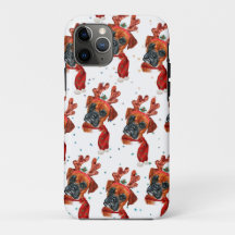 Raça Boxer Aquarela Cachorro Padrão Estrelas Natal