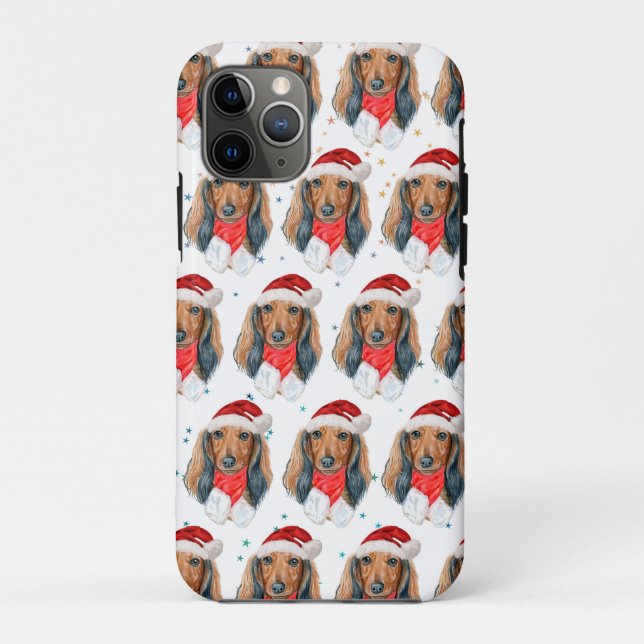 Capa Para iPhone 11 Pro Raça de Cachorro Dachshund Natal (Verso)