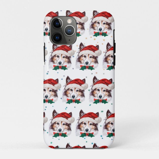 Capa Para iPhone 11 Pro Raça de cachorro Sheltie estrelas de Natal (Verso)