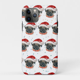 Capa Para iPhone 11 Pro Raça de Cão Pug Estrelas de Natal