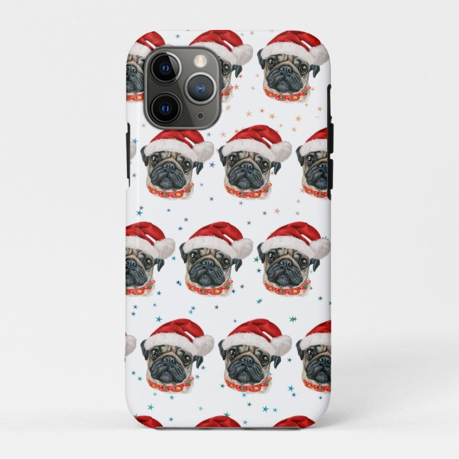 Capa Para iPhone 11 Pro Raça de Cão Pug Estrelas de Natal (Verso)