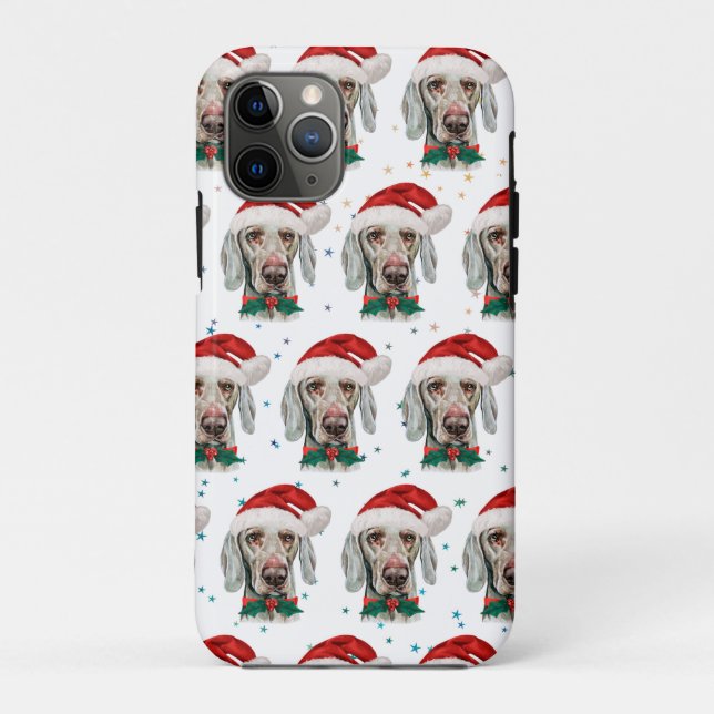 Capa Para iPhone 11 Pro Raça de Cão Weimaraner Estrelas de Natal (Verso)