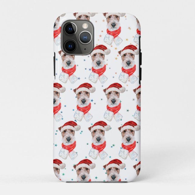 Capa Para iPhone 11 Pro Raça de Cão Wire Fox Terrier Estrelas de Natal (Verso)