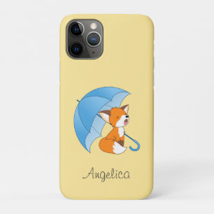 Capa Para iPhone 11 Pro Raposa com Sono Bonita sob Guarda-chuvas
