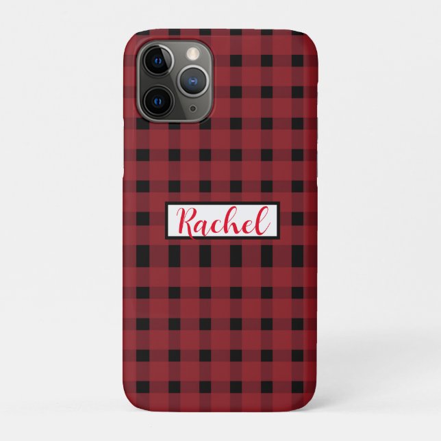 Capa Para iPhone 11 Pro Red Black Gingham Personalizado (Verso)