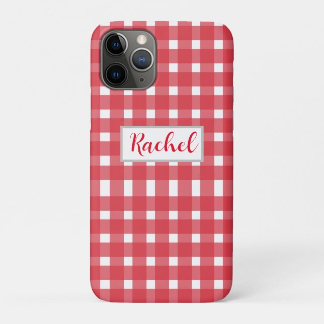 Capa Para iPhone 11 Pro Red White Gingham Personalizado (Verso)