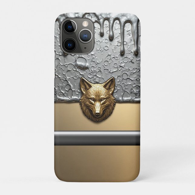 Capa Para iPhone 11 Pro Relevo de Lobo Dourado com Efeito de Gotejamento d (Verso)