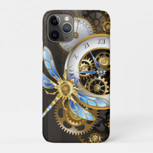 Capa Para iPhone 11 Pro Relógio Steampunk com Dragonfly Mecânica