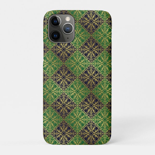 Capa Para iPhone 11 Pro Renascença Medieval Arauto Leão Leopardo Metálico  (Verso)