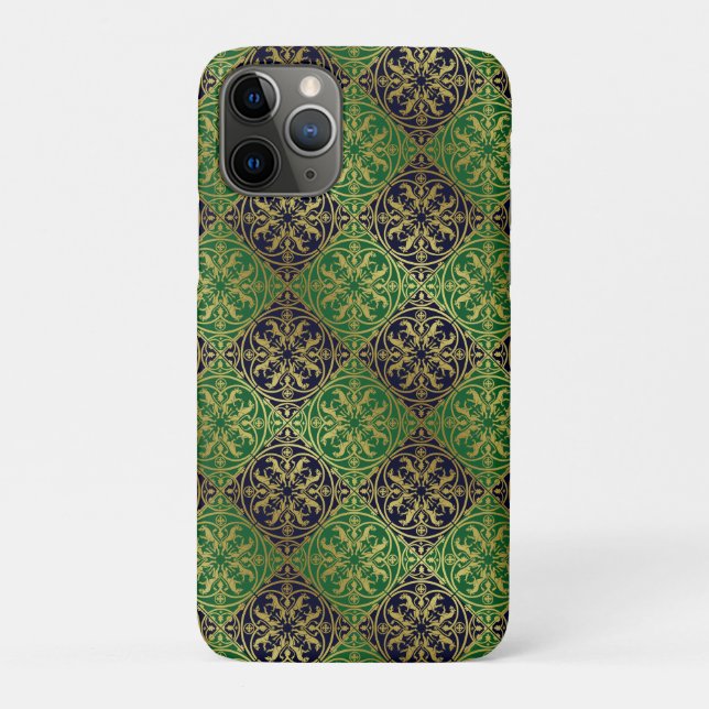 Capa Para iPhone 11 Pro Renascença Medieval Arauto Leão Leopardo Metálico  (Verso)