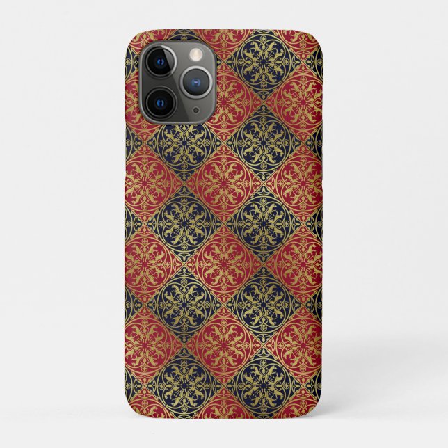 Capa Para iPhone 11 Pro Renascença Medieval Arauto Leão Leopardo Metálico  (Verso)
