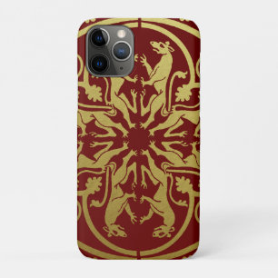Capa Para iPhone 11 Pro Renascença Medieval Arauto Leão Leopardo Metálico