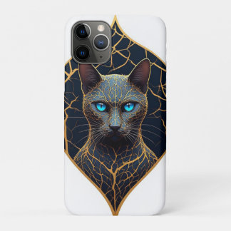 Capa Para iPhone 11 Pro Retrato de Gato Preto Com Diamante Geométrico Dour