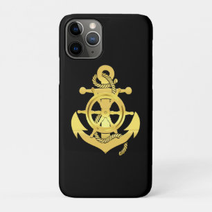 Capa Para iPhone 11 Pro Roda/âncora náutica preto/ouro