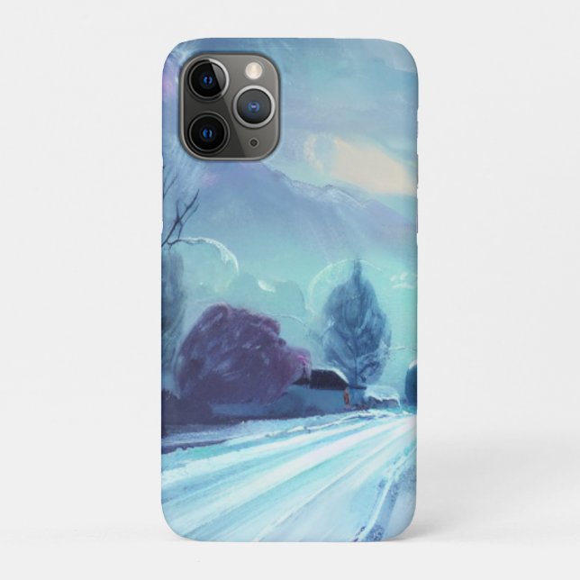 Capa Para iPhone 11 Pro Rodovia de inverno em Dusk com Árvores Negras (Verso)
