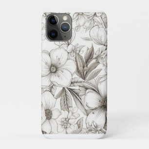 Capa Para iPhone 11 Pro Romântico Floral Sepia Marfim Flor de Estilo Antig
