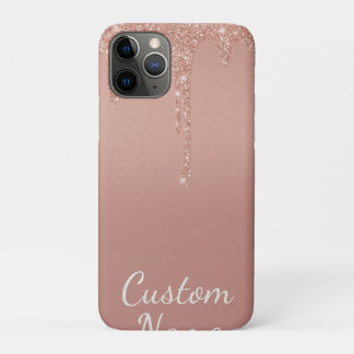 Capa Para iPhone 11 Pro rosa dourado de texto personalizado com cintilação