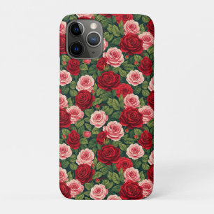 Capa Para iPhone 11 Pro Rosa Flor Luxo ✨Vermelho Rosa Floral Elegância Rom