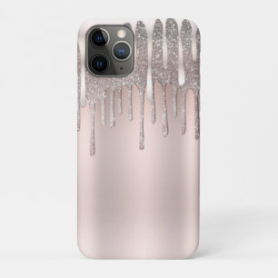 Capa Para iPhone 11 Pro Rosa Gelo Dourado Diamante Brilho Gotejamento