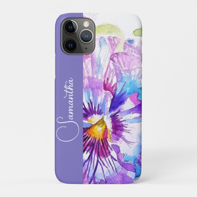 Capa Para iPhone 11 Pro Rosa Pensée Aquarela Nome de Meninas Florais (Verso)