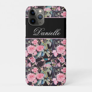Capa Para iPhone 11 Pro Rosa Rosa Roxa Aquarela Vintage Personalizável