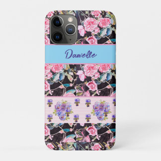 Capa Para iPhone 11 Pro Rosa Rosa Shabby Chic Aquarela Rosas Rosa Azul