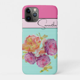 Capa Para iPhone 11 Pro Rosa Vermelho rosa Aquarela Rosas floral Flor Tele