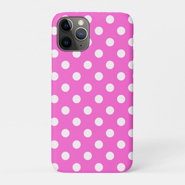 Capa Para iPhone 11 Pro Rosa Vibrante e Pontos Brancos Bolinha (Verso)