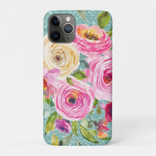 Capa Para iPhone 11 Pro Rosas de aquarela rosa e creme
