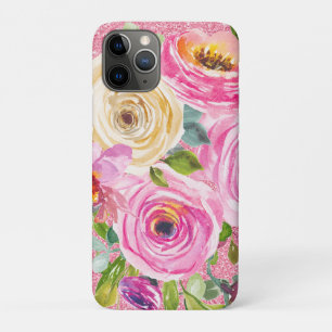 Capa Para iPhone 11 Pro Rosas de aquarelas em rosa e creme cor-de-rosa