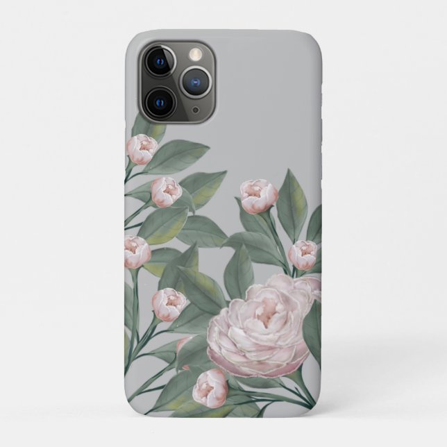 Capa Para iPhone 11 Pro Rosas Rosa Pálido Com fundo editável (Verso)