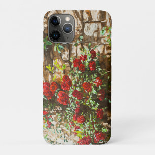Capa Para iPhone 11 Pro Rosas Vermelhas Contra uma Parede de Pedra