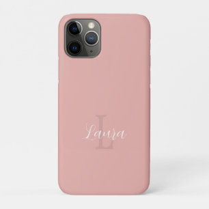 Capa Para iPhone 11 Pro Rosto rosa com monograma personalizado em script