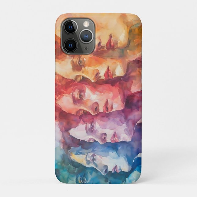 Capa Para iPhone 11 Pro Rostos femininos - Pintura por aquarela (Verso)